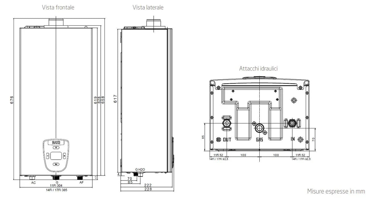 Baxi scaldabagno a gas GPL "Acquaprojet Blue 11Fi" acqua calda 11 Litri/m