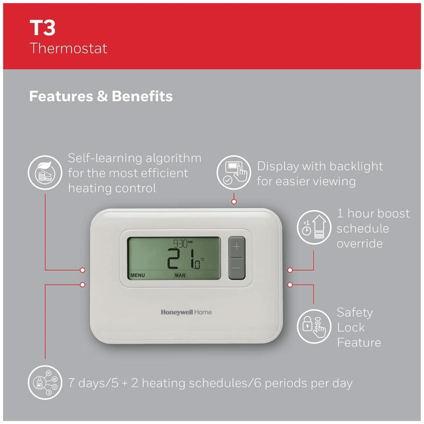 Cronotermostato Digitale a parete Honeywell T3 settimanale 6 livelli